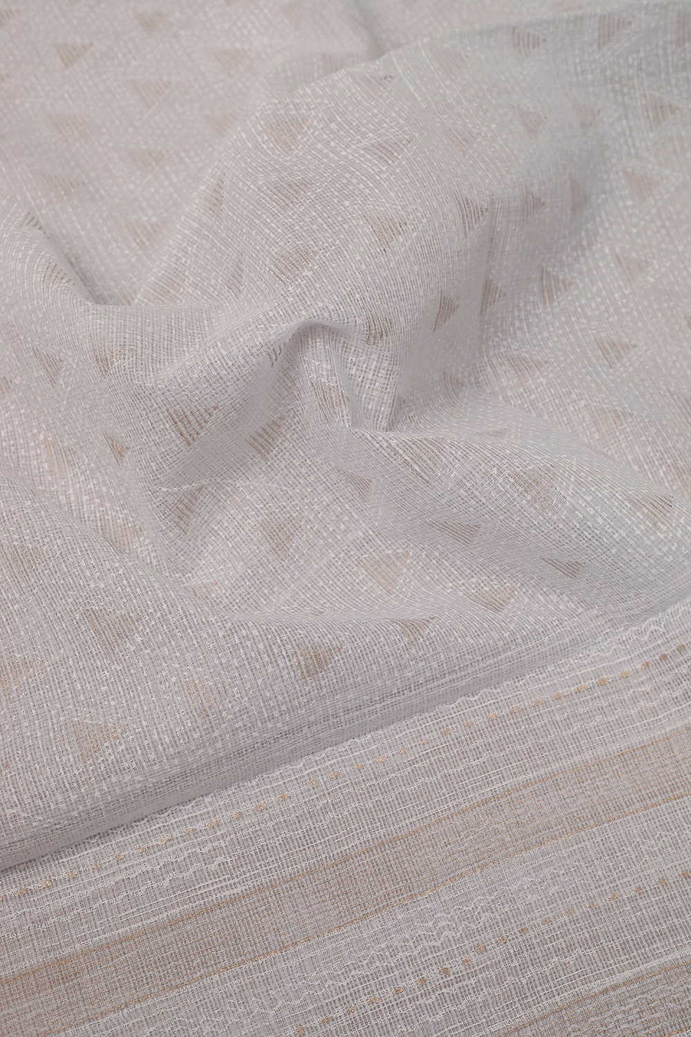 Triangle Patterns on Cream Block Printed Kota Cotton Dupatta - Image 4