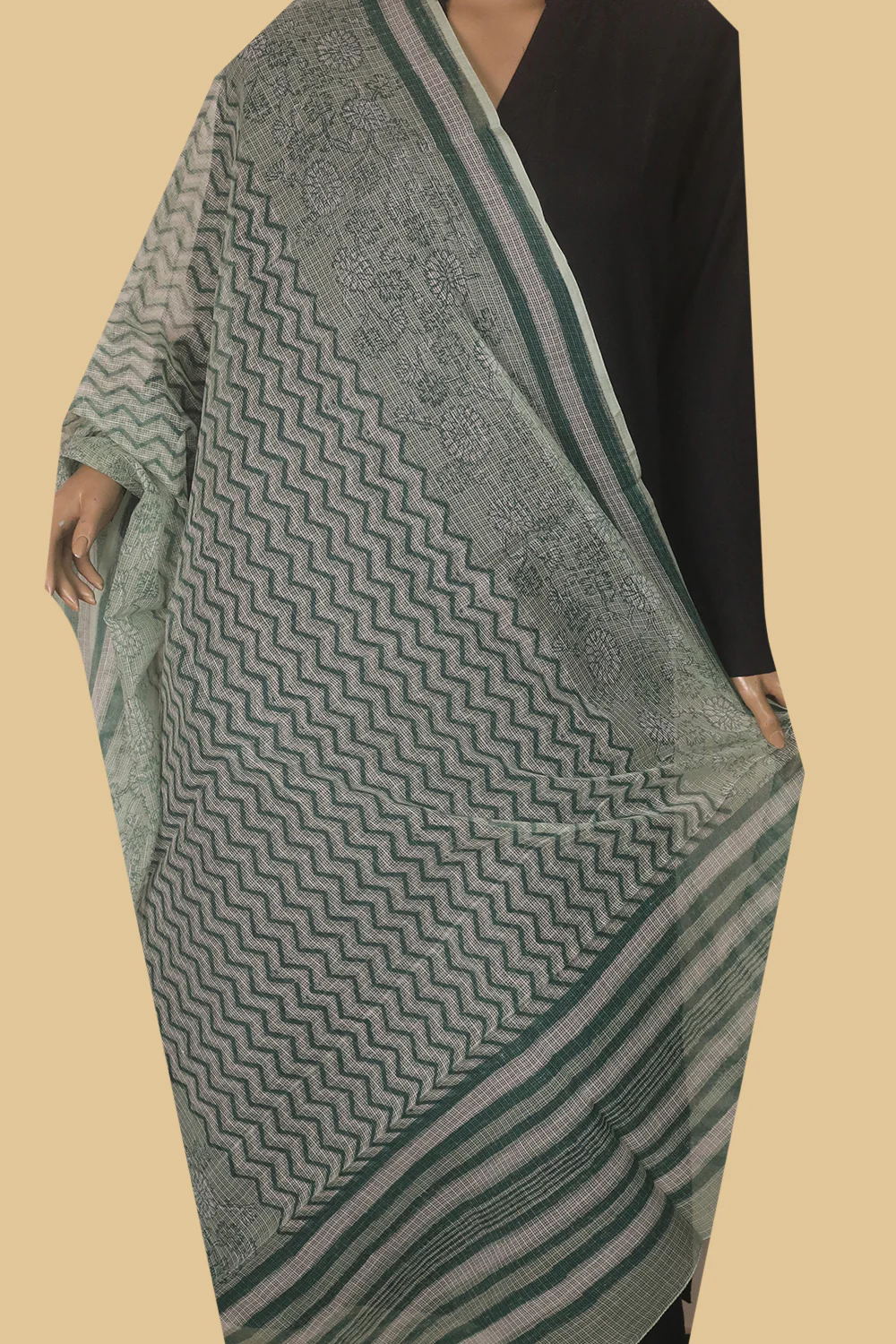 Ligth Green with Chevrons Kota Cotton Dupatta - Image 2