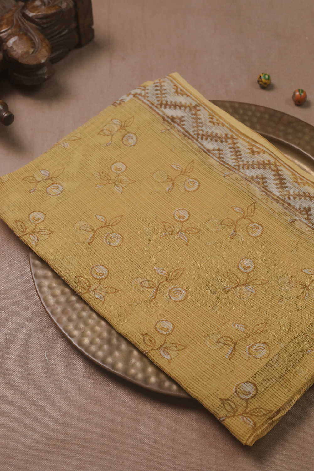 Yellow with Florals Block Printed Kota Cotton Dupatta