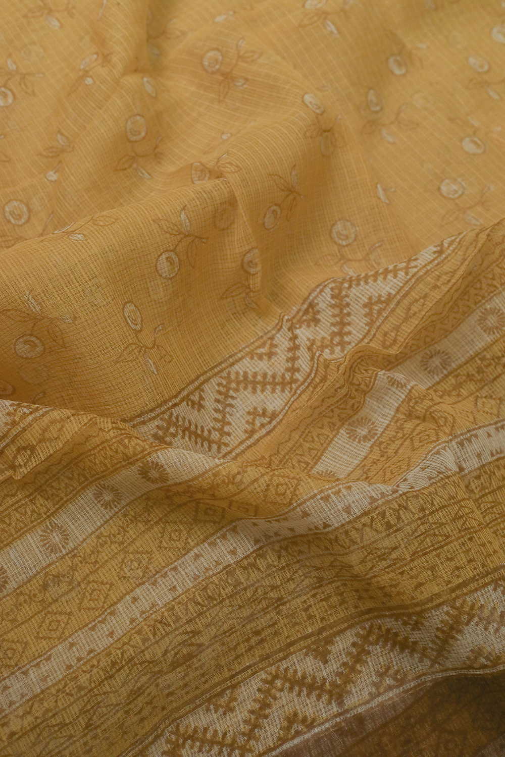 Yellow with Florals Block Printed Kota Cotton Dupatta - Image 3