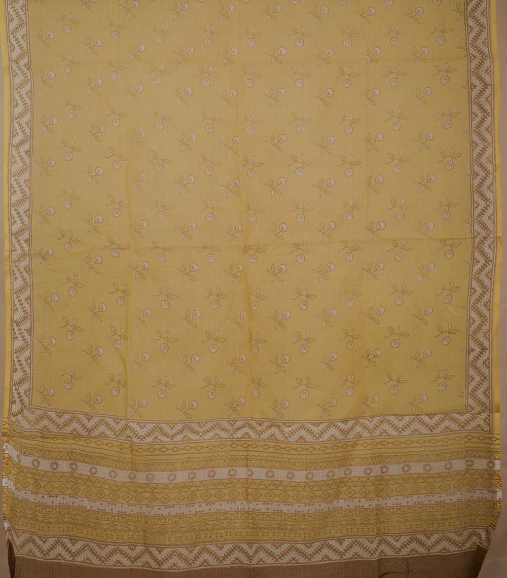 Yellow with Florals Block Printed Kota Cotton Dupatta - Image 4