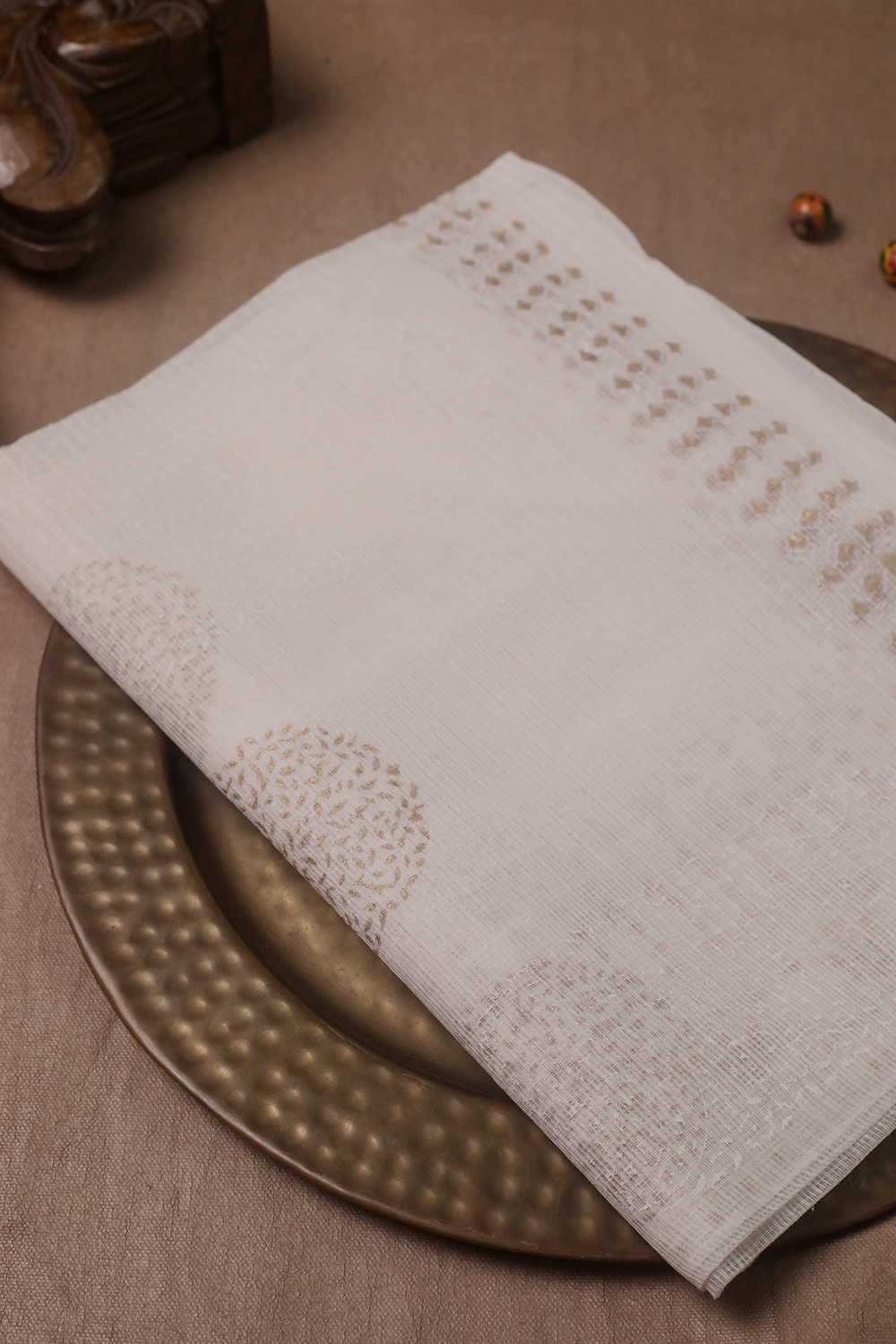 Off - White Block Printed Kota Cotton Dupatta