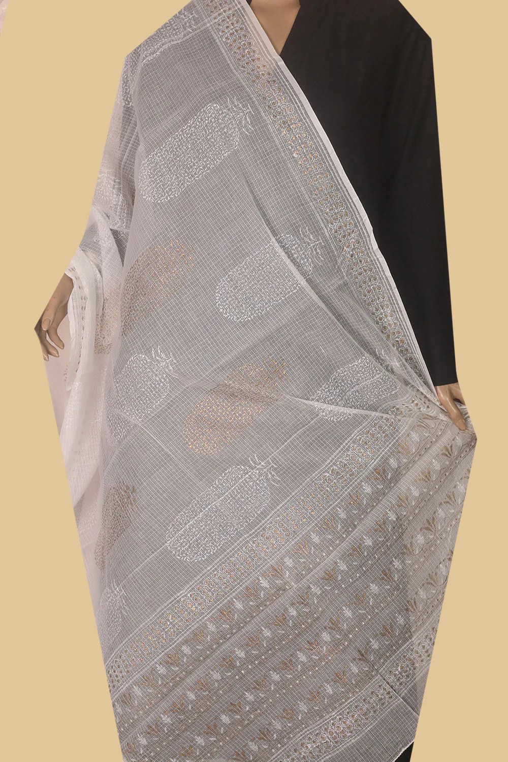 Off - White Block Printed Kota Cotton Dupatta - Image 2