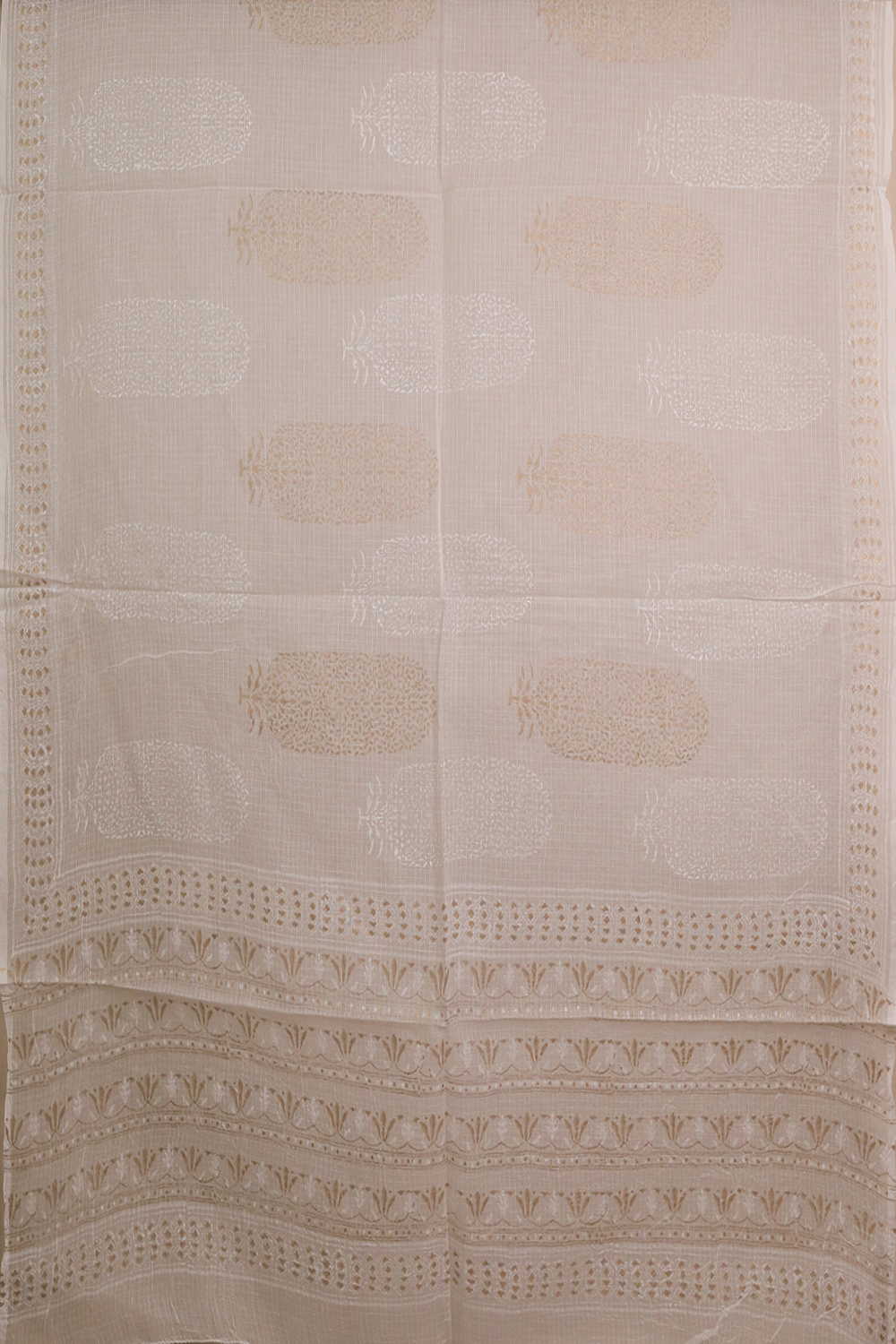 Off - White Block Printed Kota Cotton Dupatta - Image 3