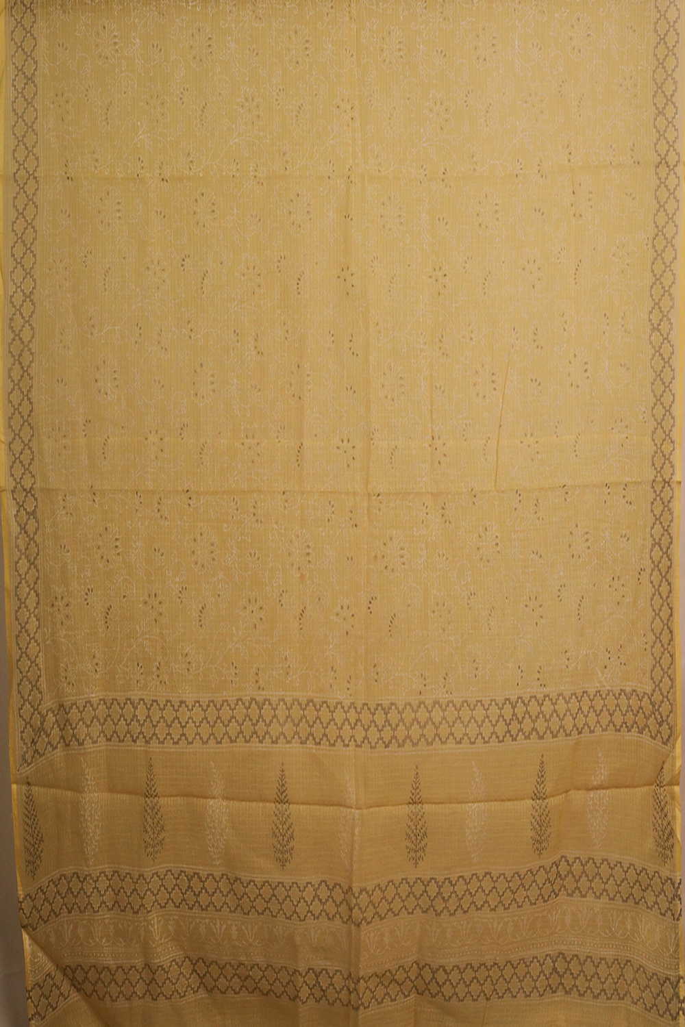 Dark Yellow Block Printed Kota Cotton Dupatta - Image 3