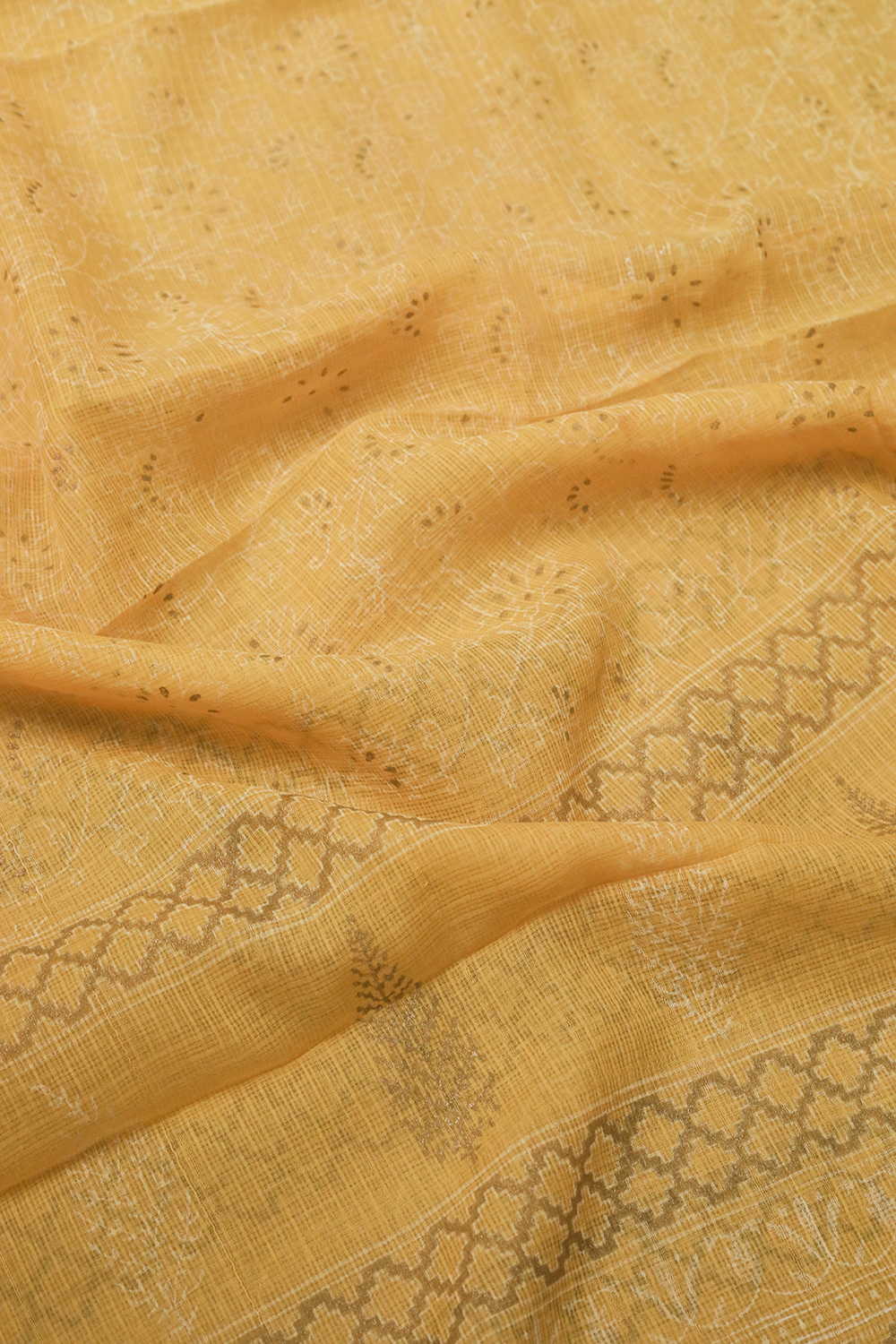Dark Yellow Block Printed Kota Cotton Dupatta - Image 4