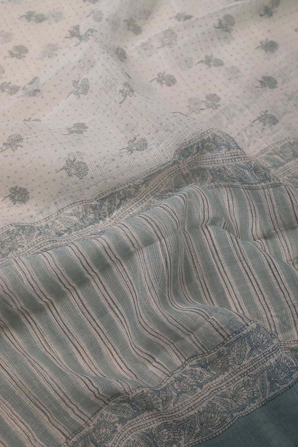 Creamy Blossom Block Printed Kota Cotton Dupatta - Image 3
