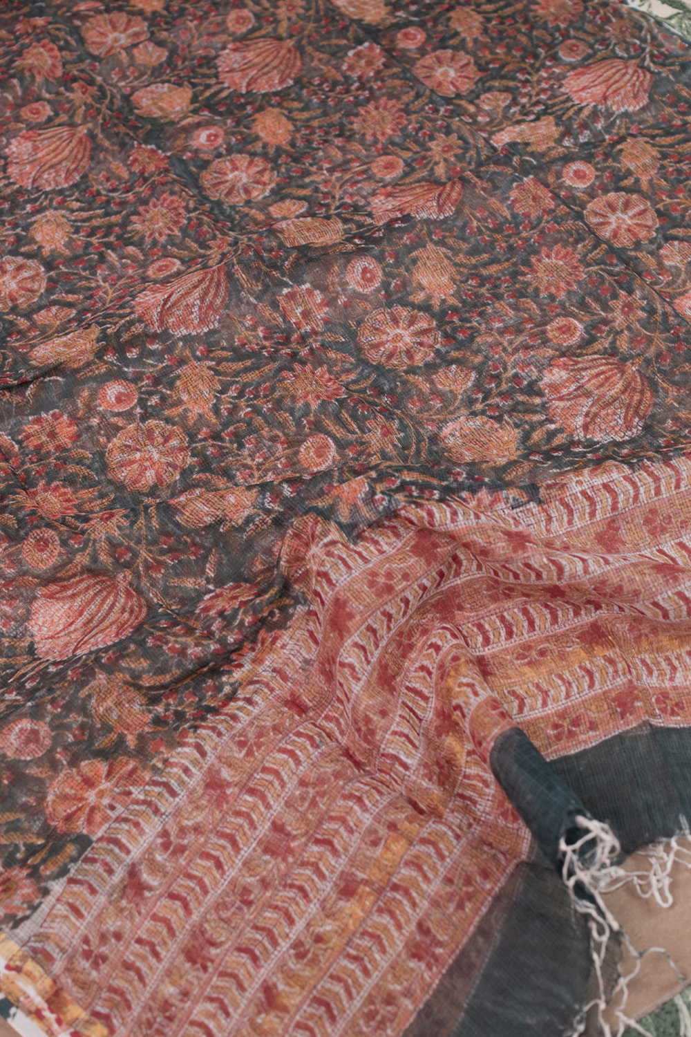 Floral Garden Block Printed Kota Cotton Dupatta - Image 2
