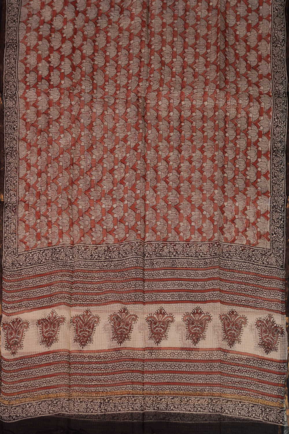Lotus Butta - Maroon Block Printed Kota Cotton Dupatta - Image 2