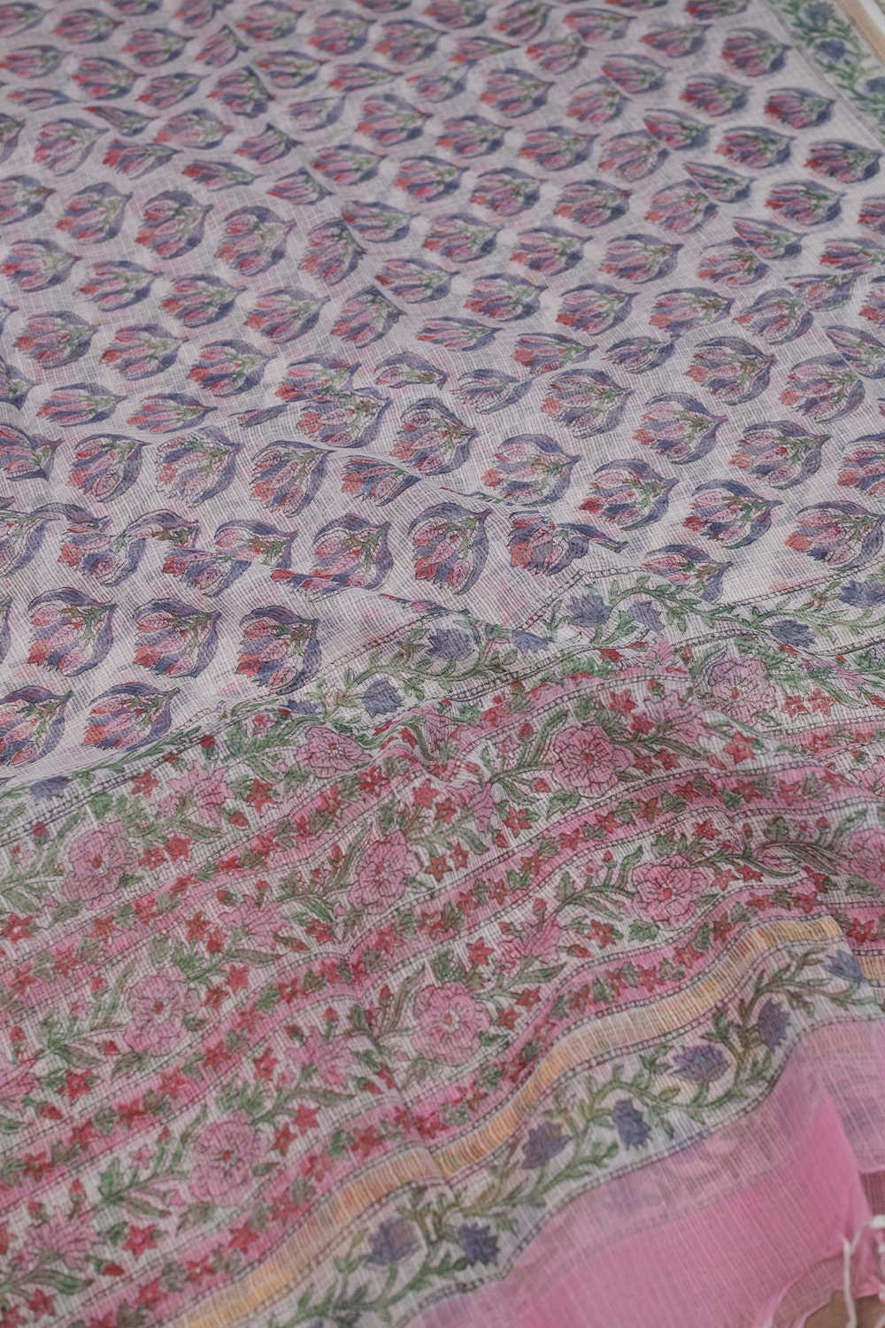 Daisy Cream Block Printed Kota Cotton Dupatta - Image 2