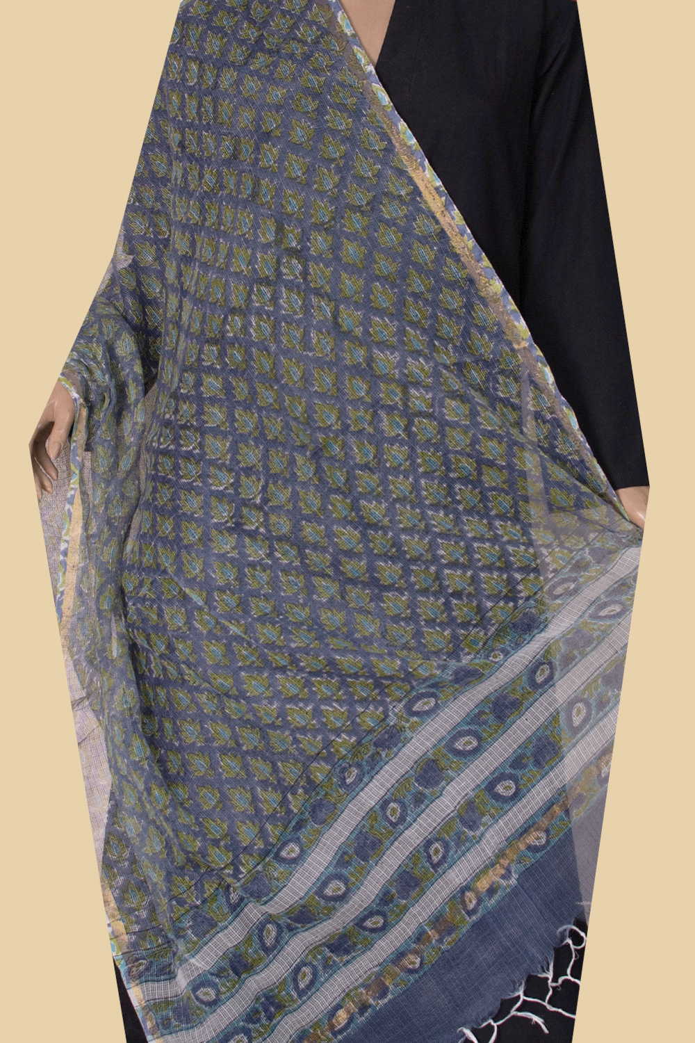 Green Buttas Block Printed Kota Cotton Dupatta - Image 2