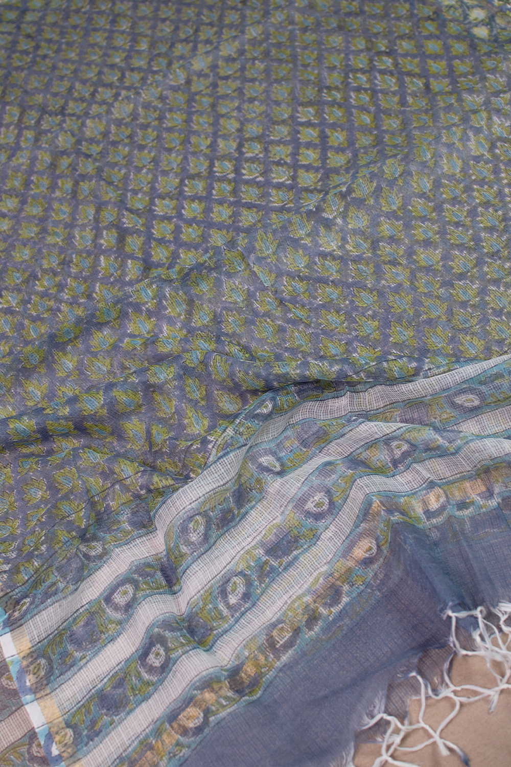 Green Buttas Block Printed Kota Cotton Dupatta - Image 3