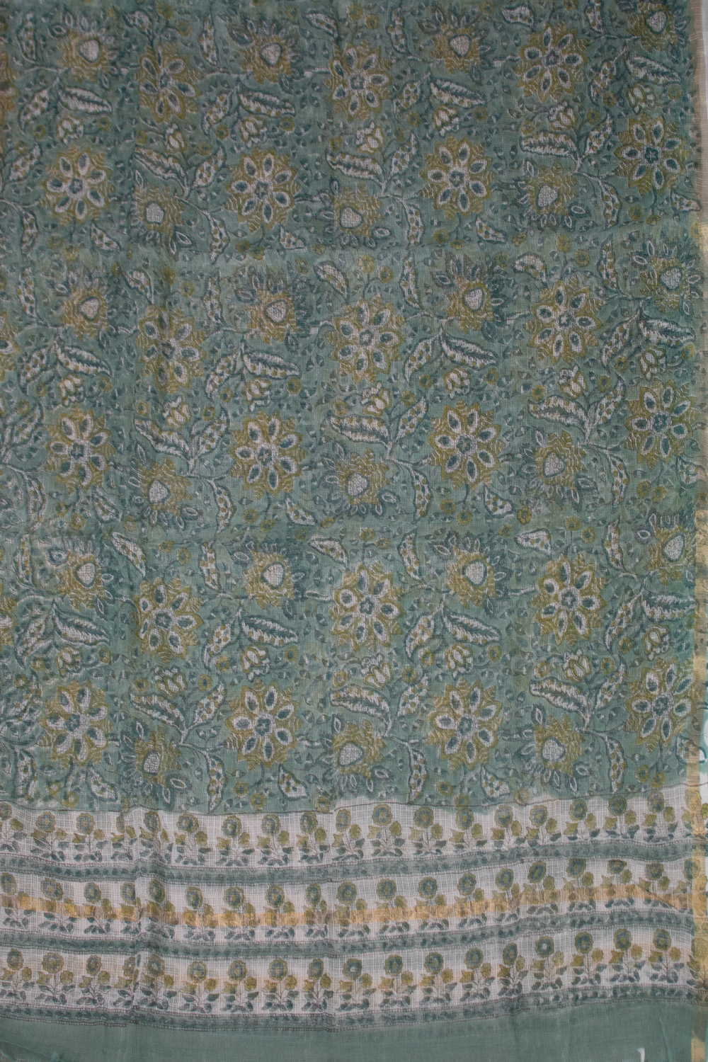 Floral - Green Block Printed Kota Cotton Dupatta - Image 4
