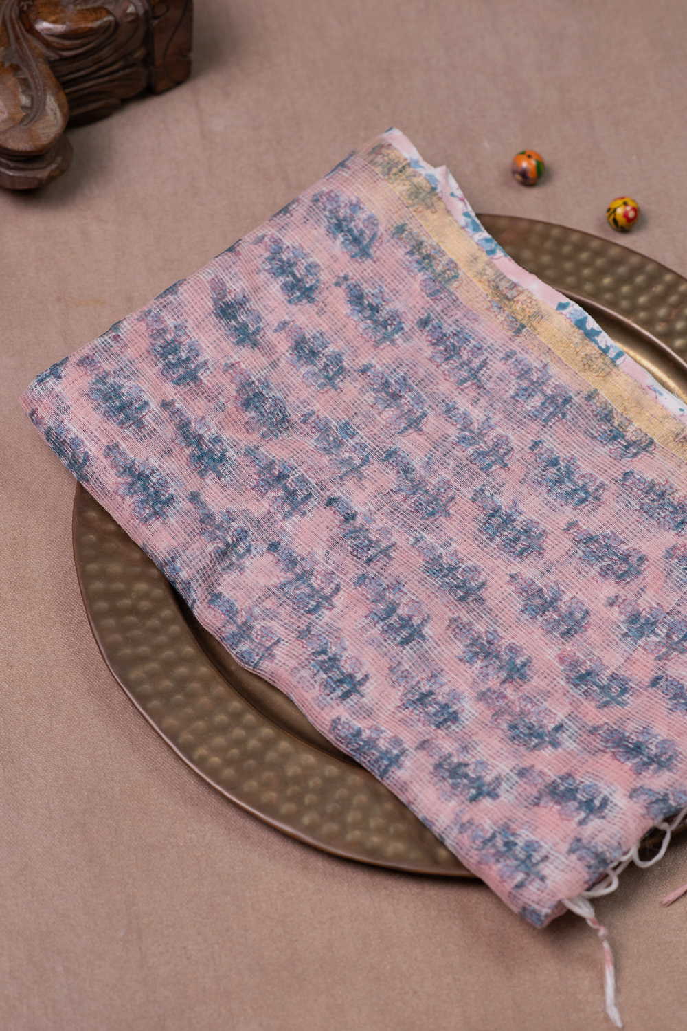 Buttas on Pink Block Printed Kota Cotton Dupatta