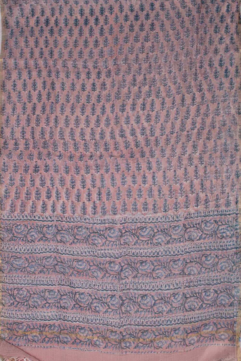 Buttas on Pink Block Printed Kota Cotton Dupatta - Image 4