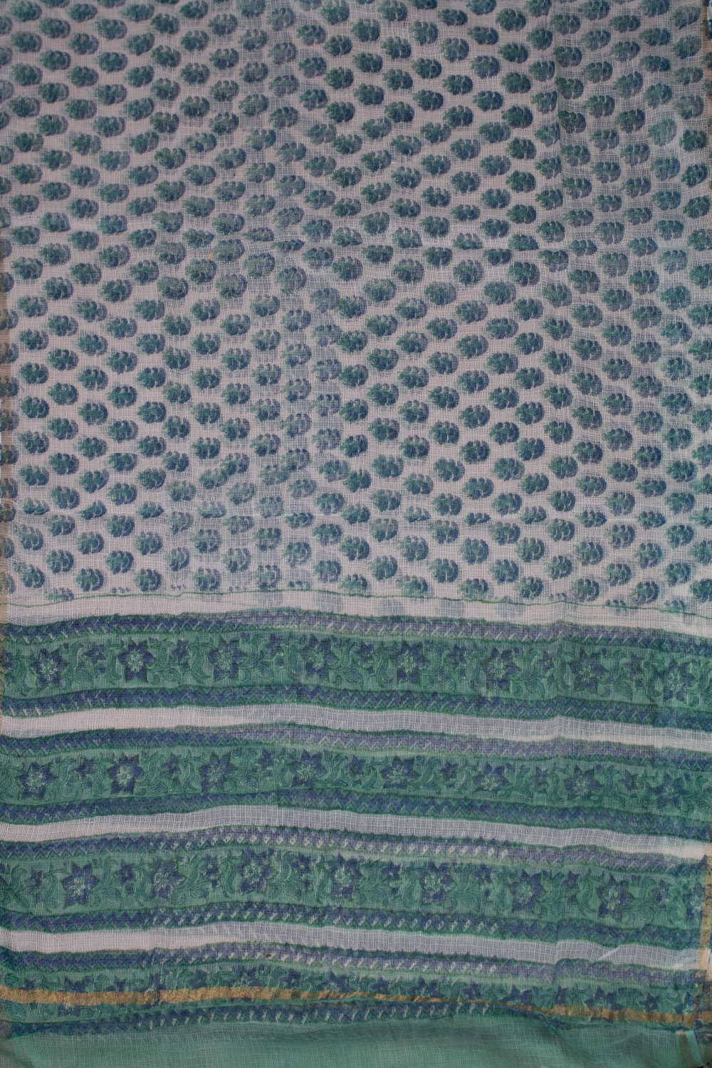 Green Florets Block Printed Kota Cotton Dupatta - Image 4