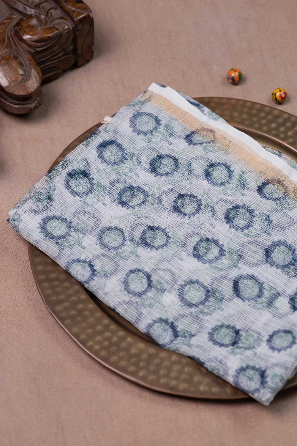 Flower on Cream Block Printed Kota Cotton Dupatta