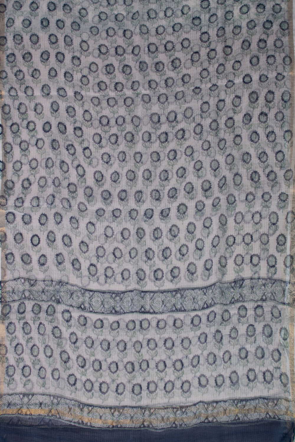 Flower on Cream Block Printed Kota Cotton Dupatta - Image 4
