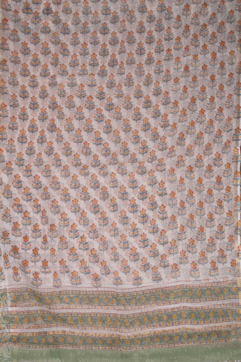 Cream - Floral Butta Block Printed Kota Cotton Dupatta - Image 4