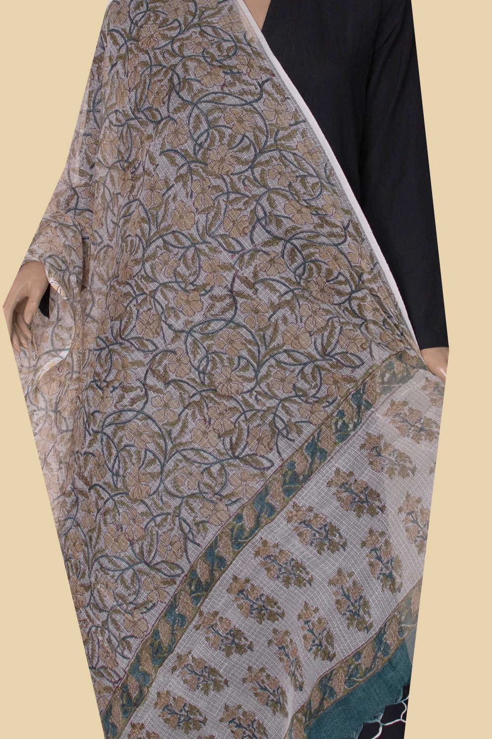 Cluster Floral Block Printed Kota Cotton Dupatta - Image 3