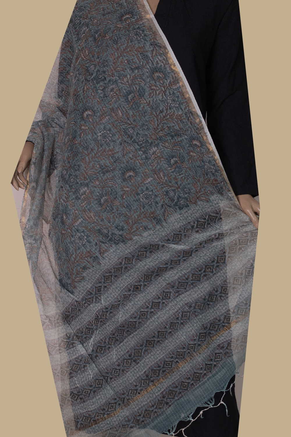 Floral Garden Block Printed Kota Cotton Dupatta