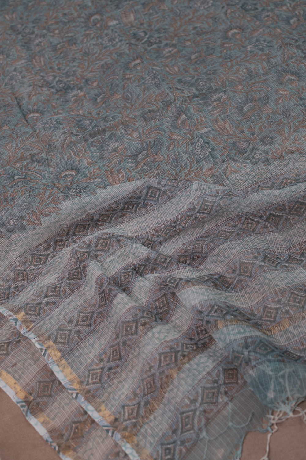 Floral Garden Block Printed Kota Cotton Dupatta - Image 2