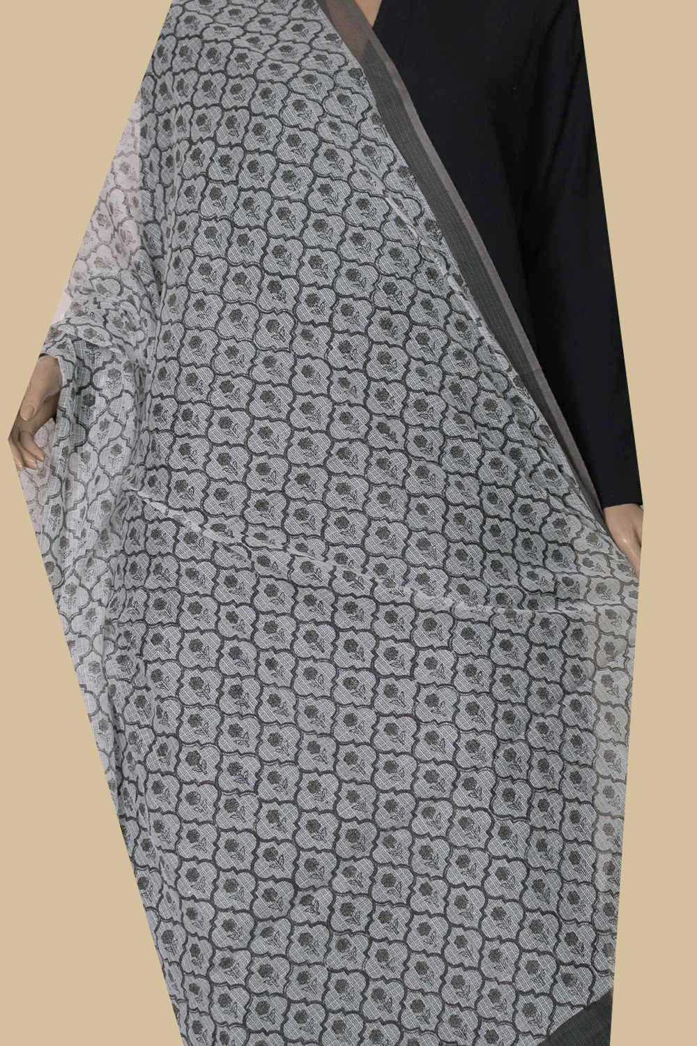 Intricate Floral on Cream Kota Cotton Dupatta