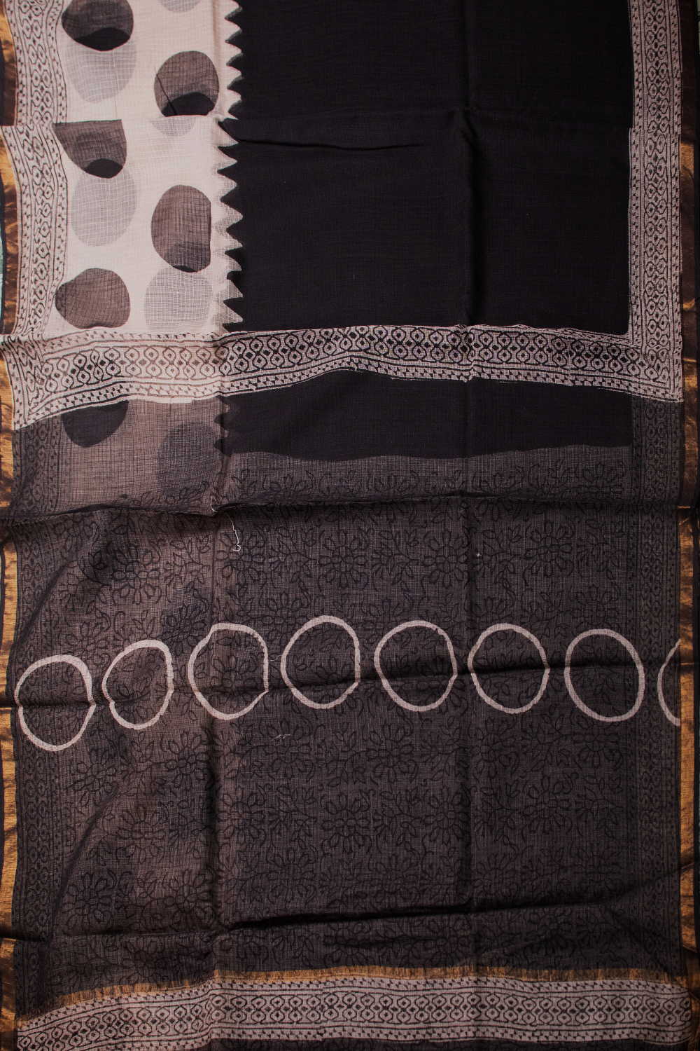 Zari Border - Black Block Printed Kota Cotton saree - Image 2