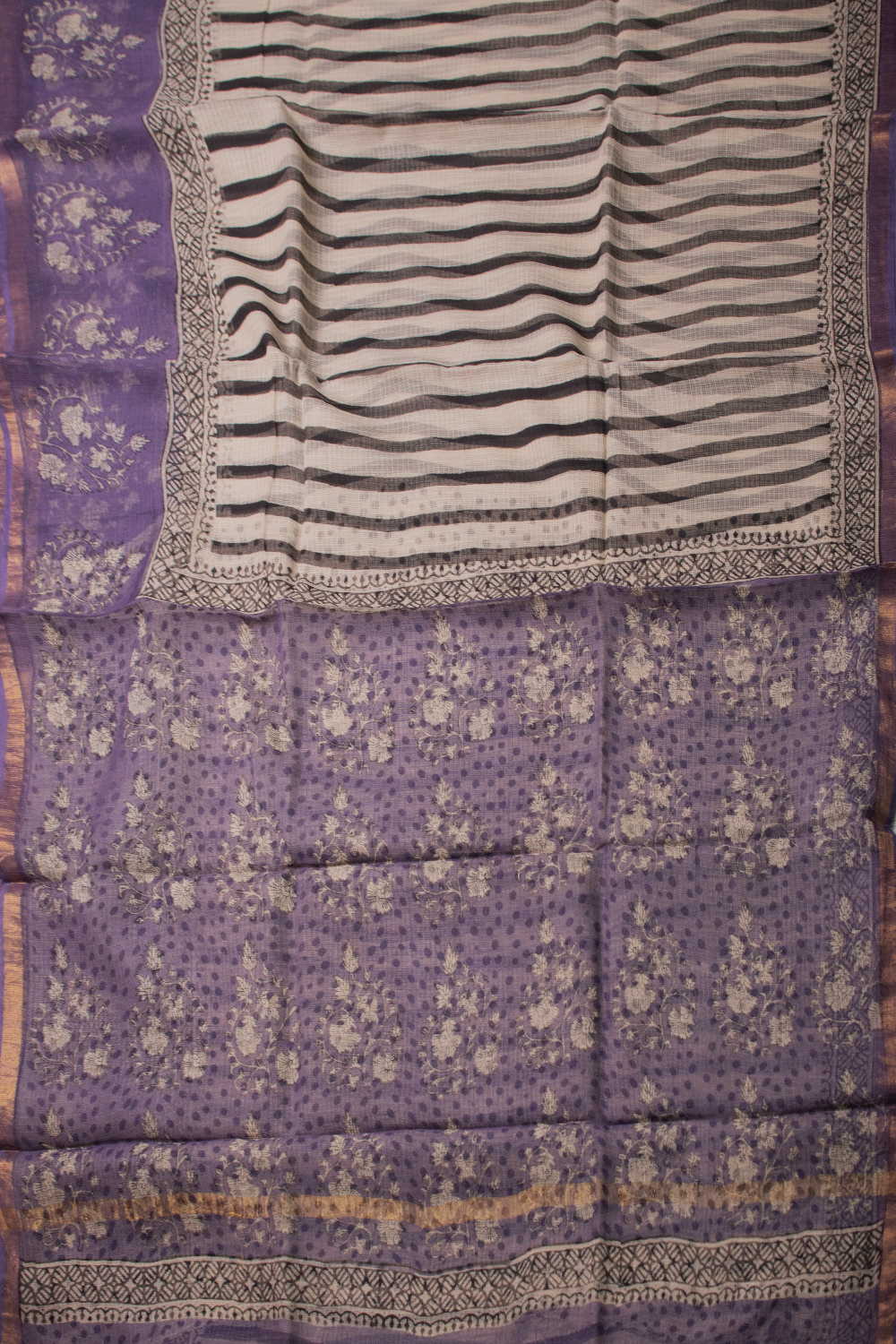 Stripe Pattern - Block Printed Kota Cotton saree - Image 2