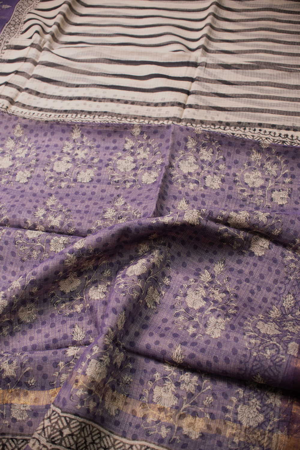 Stripe Pattern - Block Printed Kota Cotton saree - Image 3