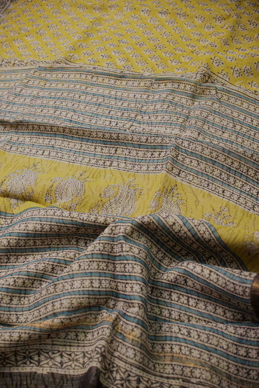 Yellow with Buttas Block Printed Kota Cotton saree - Image 3