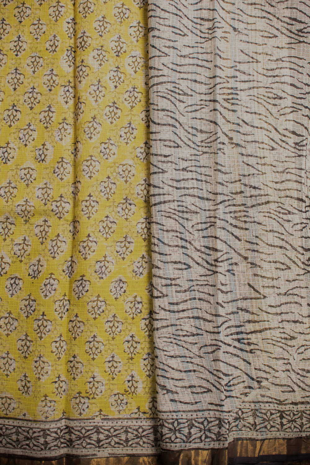 Yellow with Buttas Block Printed Kota Cotton saree - Image 4