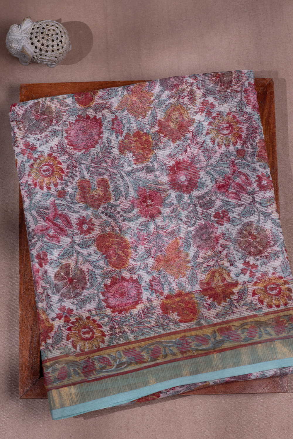 Floral on Cream Block Printed Kota Cotton saree