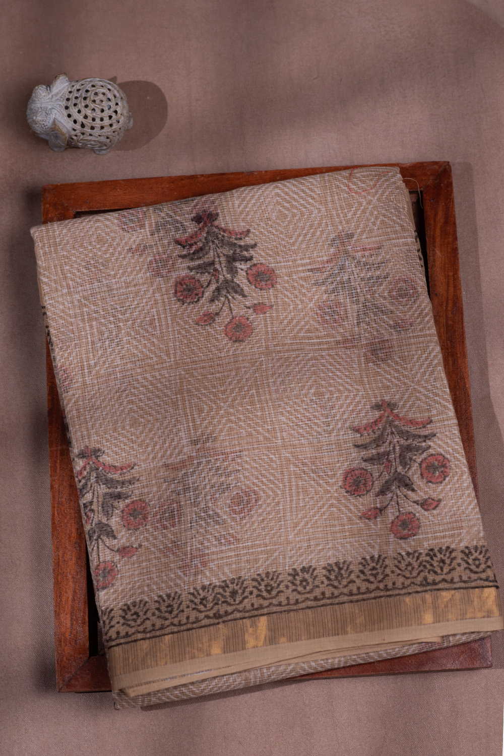 Beige Block Printed Kota Cotton saree