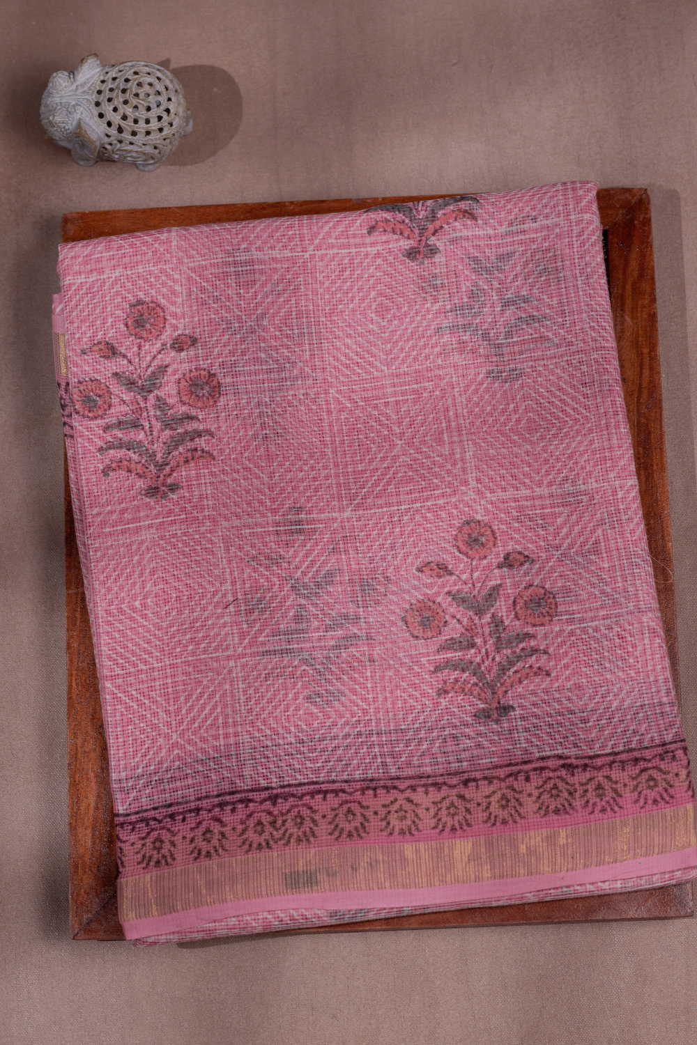 Pink Block Printed Kota Cotton saree