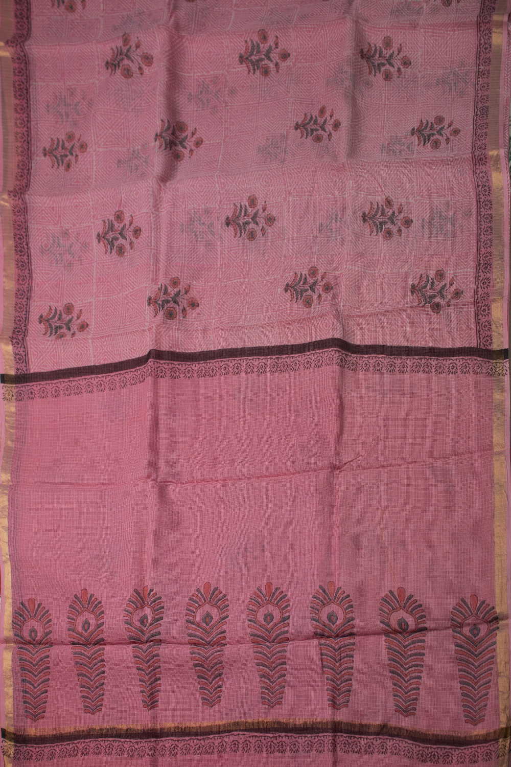 Pink Block Printed Kota Cotton saree - Image 2