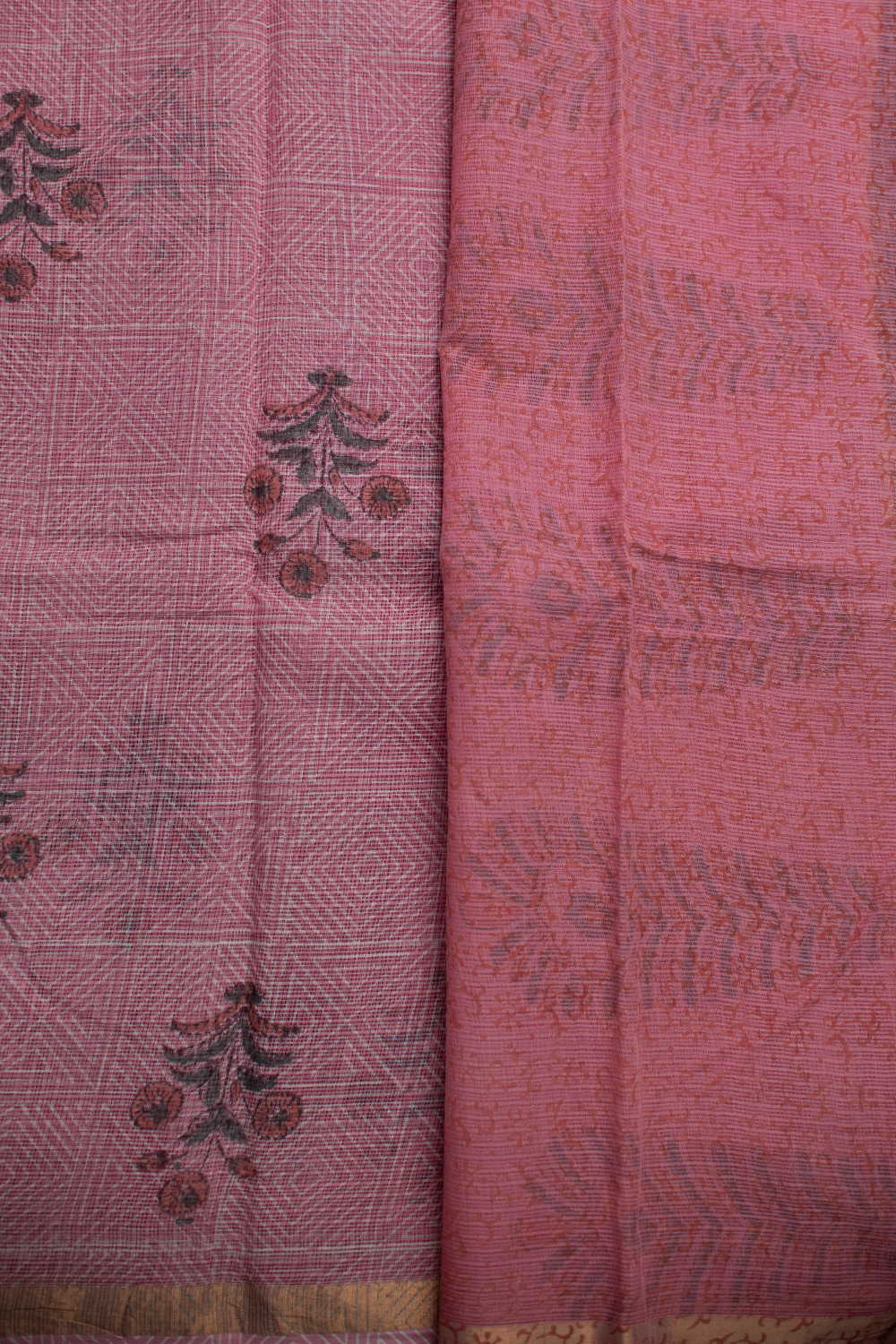 Pink Block Printed Kota Cotton saree - Image 4