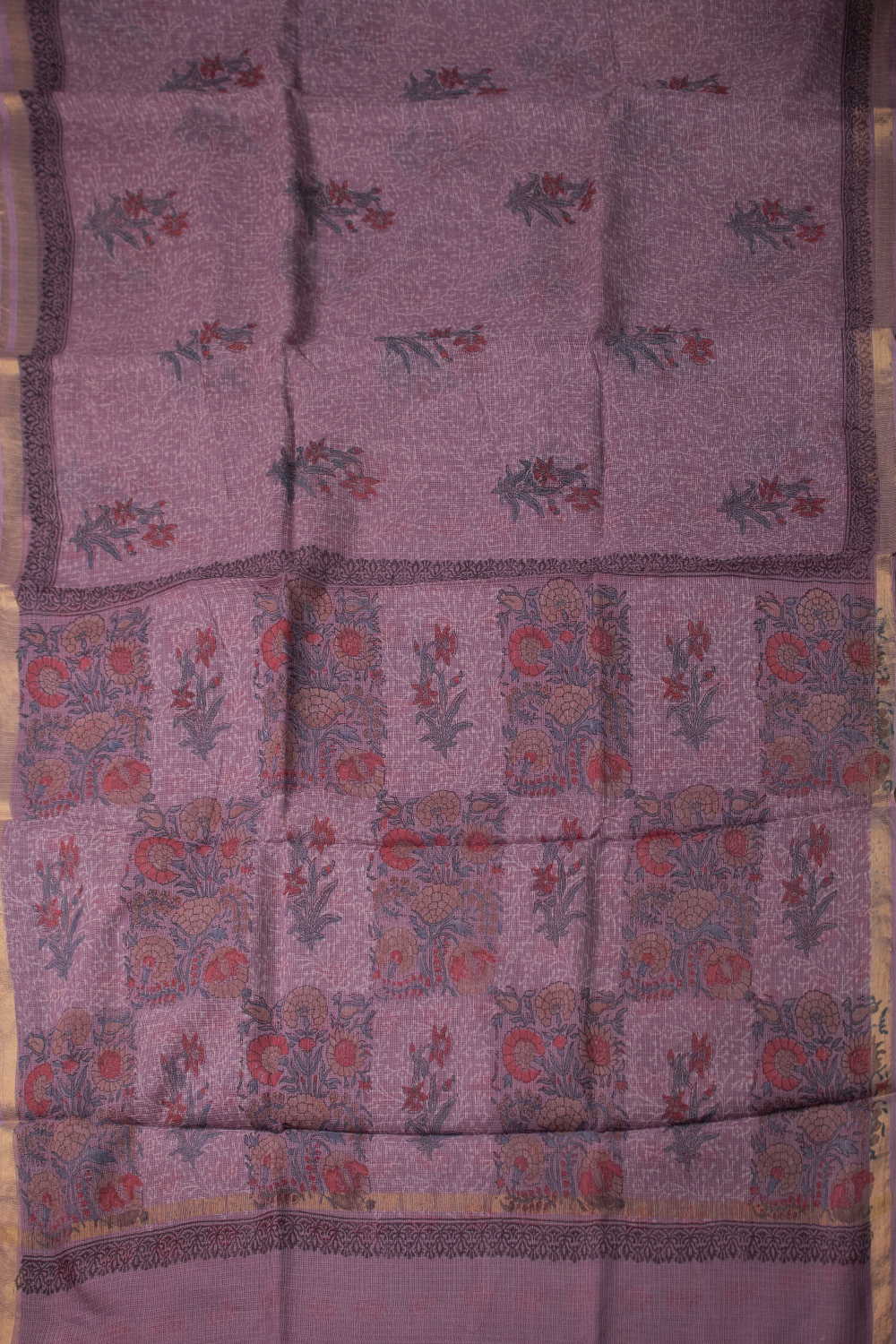 Purple Block Printed Kota Cotton saree - Image 2