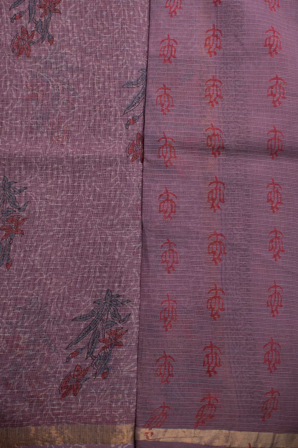Purple Block Printed Kota Cotton saree - Image 4