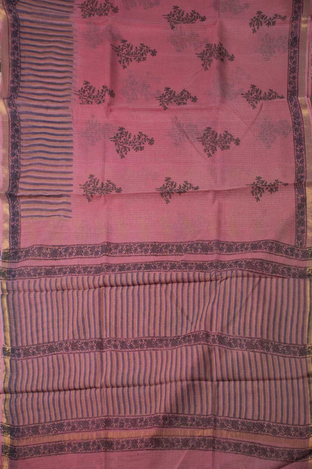 Shade of Pink Block Printed Kota Cotton saree - Image 2