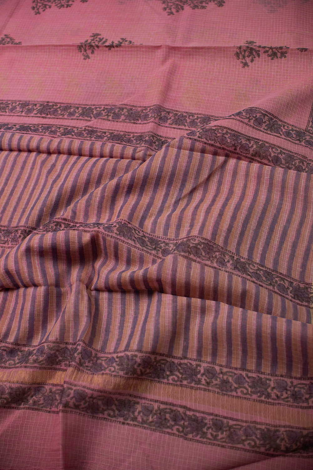 Shade of Pink Block Printed Kota Cotton saree - Image 3