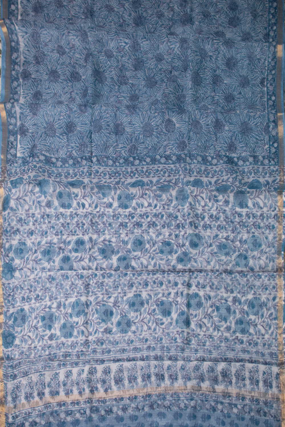Blue Blossom Block Printed Kota Cotton saree - Image 2