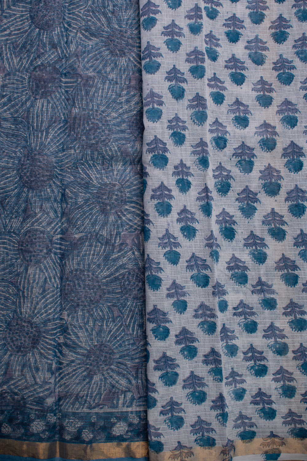 Blue Blossom Block Printed Kota Cotton saree - Image 4