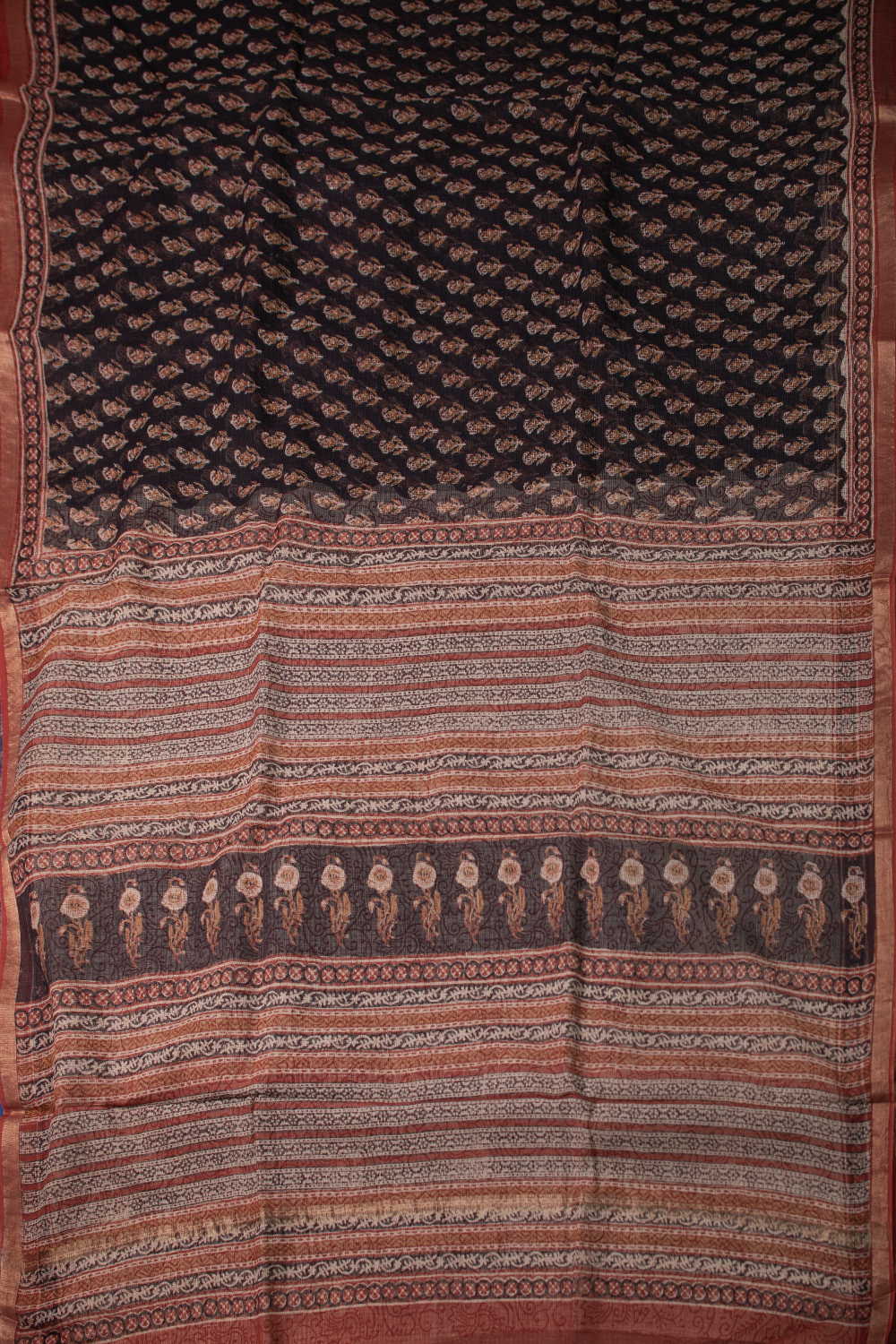 Motifs on Black Block Printed Kota Cotton saree - Image 2