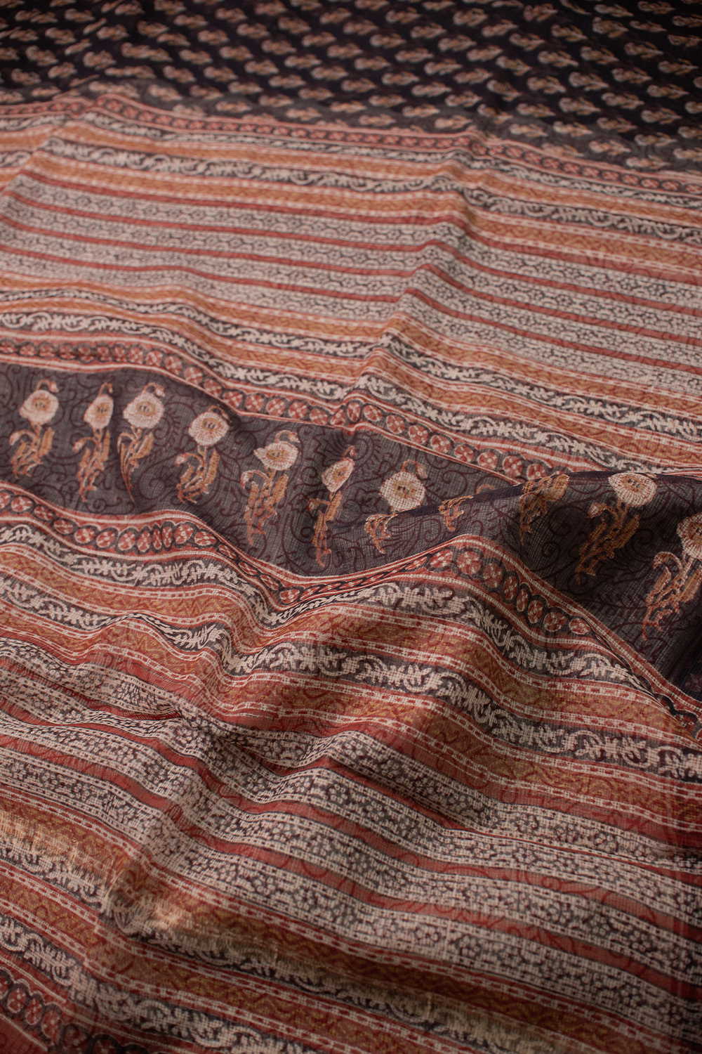 Motifs on Black Block Printed Kota Cotton saree - Image 3