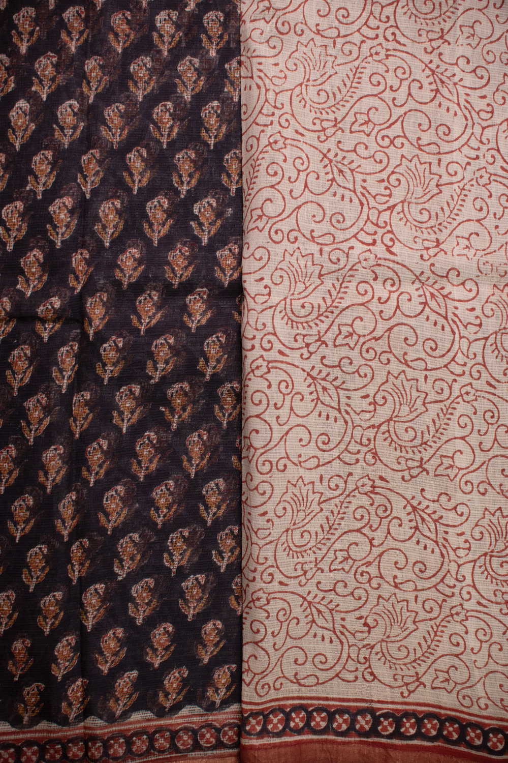 Motifs on Black Block Printed Kota Cotton saree - Image 4