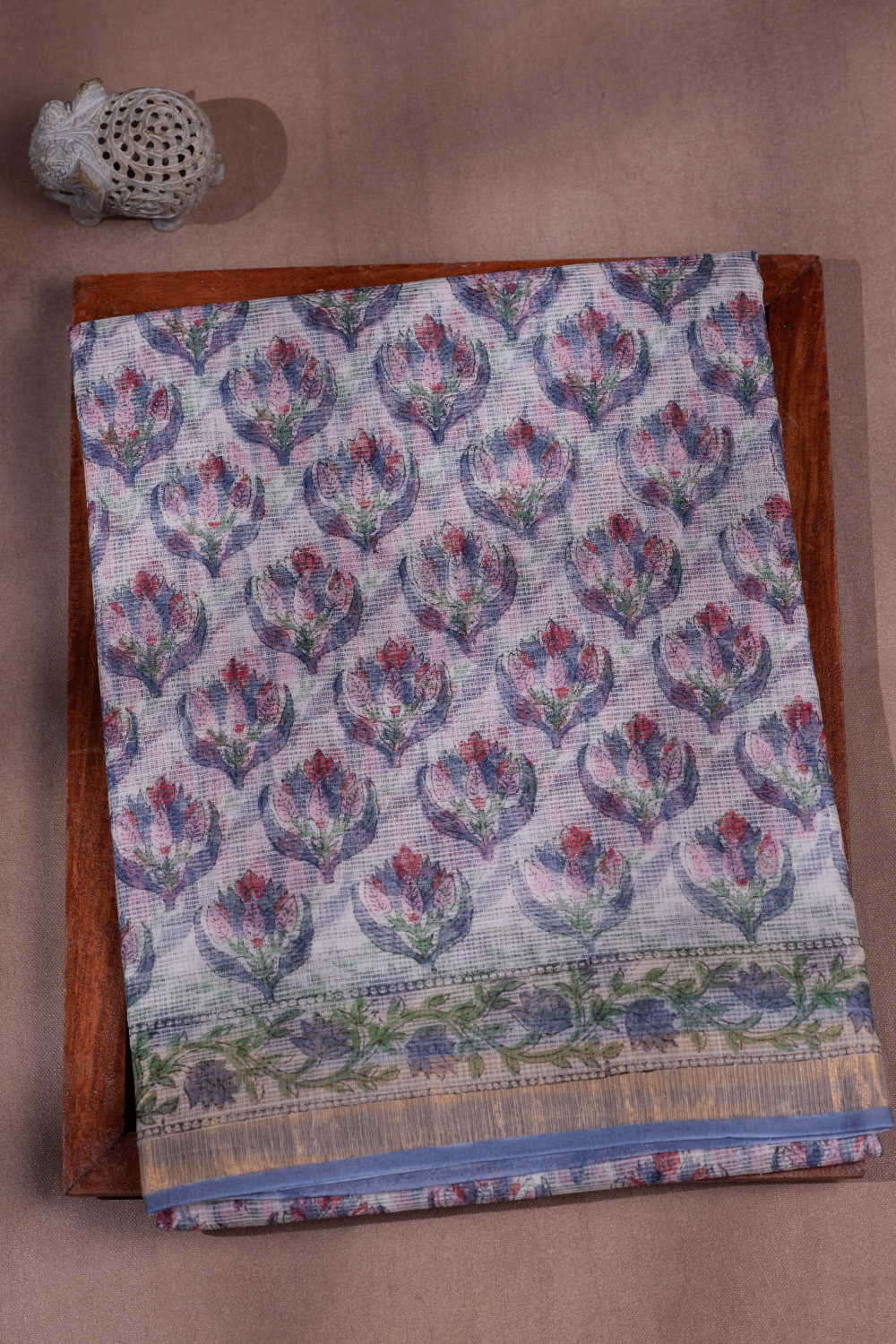 Buttas on Cream Block Printed Kota Cotton saree