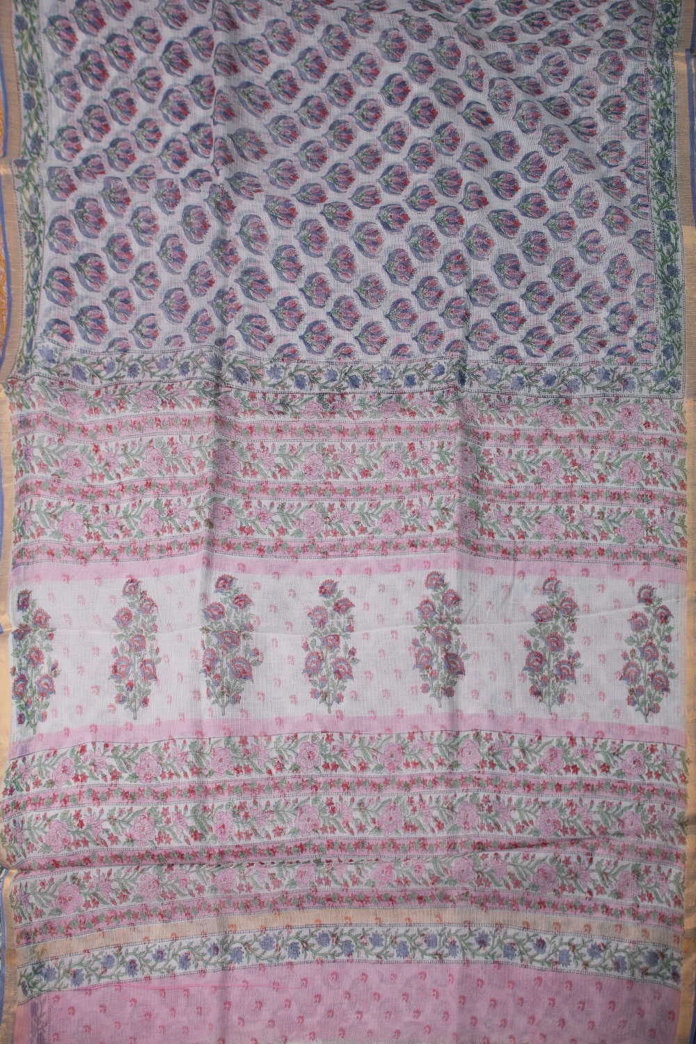 Buttas on Cream Block Printed Kota Cotton saree - Image 2