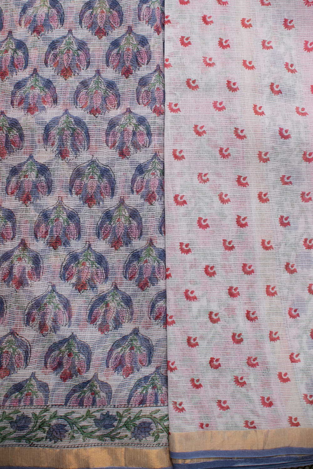 Buttas on Cream Block Printed Kota Cotton saree - Image 4