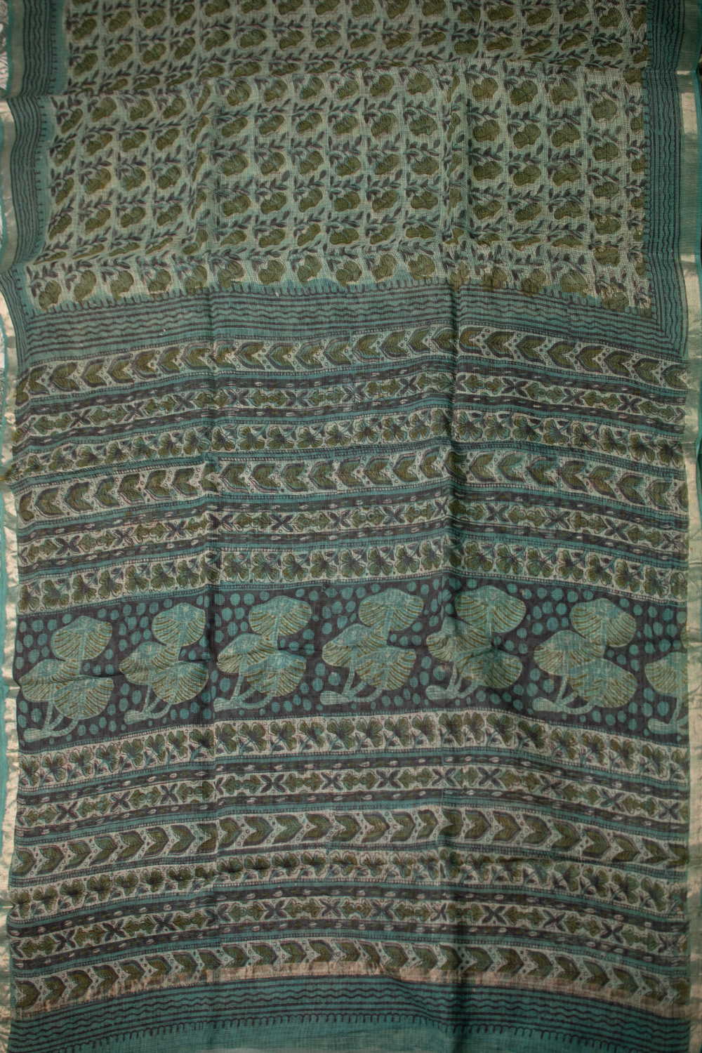 Leaf Pattern Block Printed Kota Cotton saree - Image 2